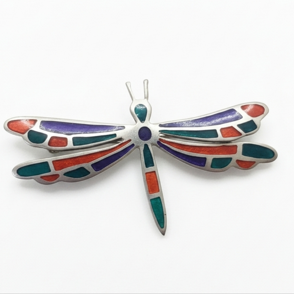 Claudio Simonetti Dragonfly Cloisonné 925 Brooch Pendant
